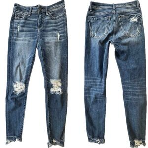 Buckle Black Curvy Ankle Skinny Jeans Stretch Denim Distressed Fray 27